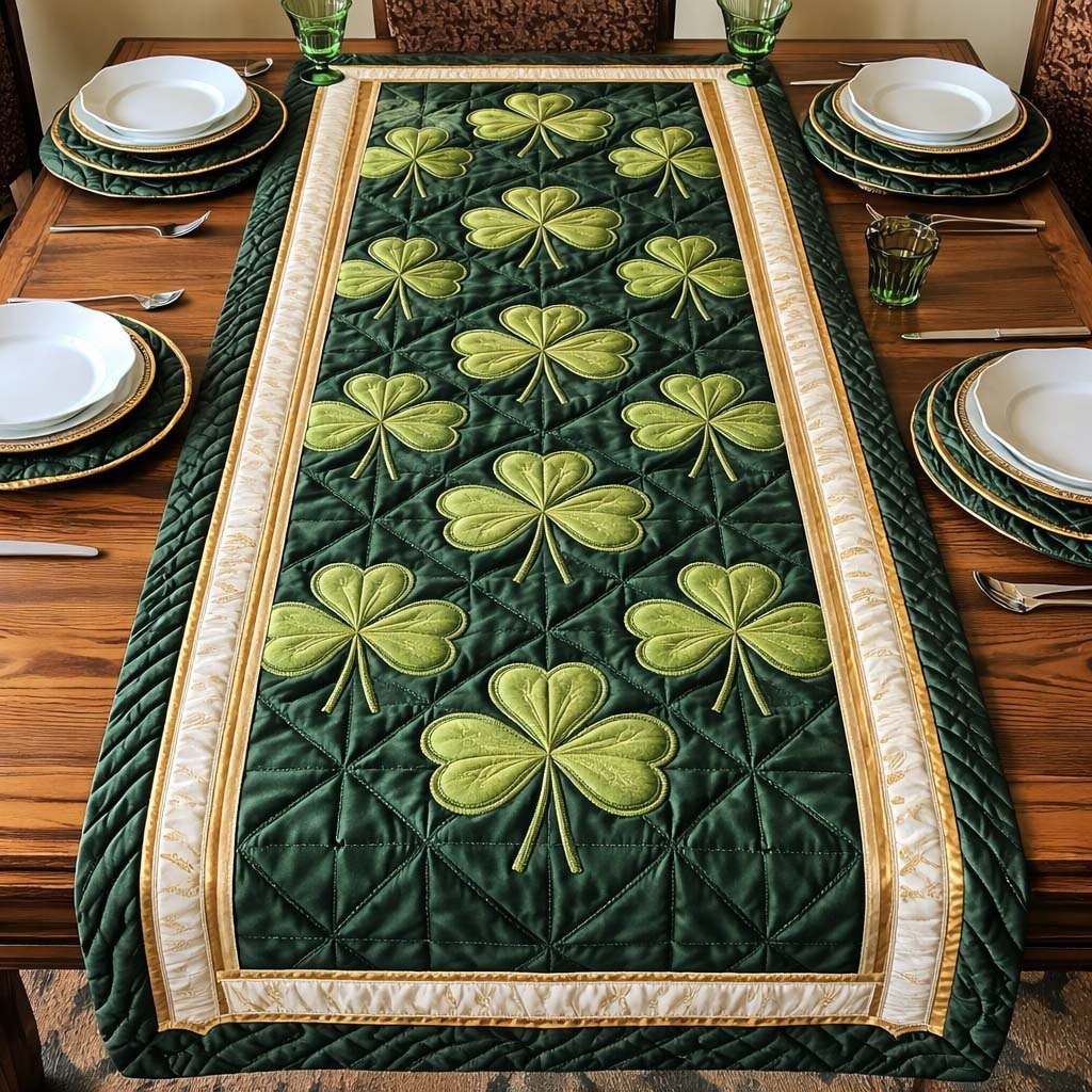 Pale Green Shamrocks on Dark Green Table Runner - Made to Order TABLE928