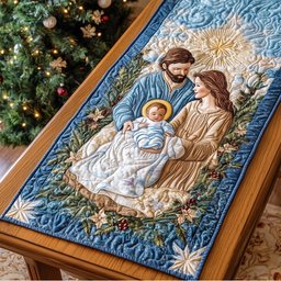 Holy Family in Blue Robes Table Runner - Made to Order TABLE928