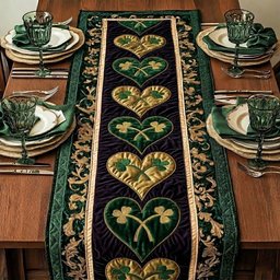 Gold Clover Hearts on Black Table Runner - Made to Order TABLE928