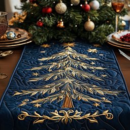 Golden Tree on Navy Velvet Table Runner - Made to Order TABLE928