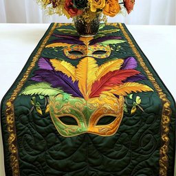 Green Mask with Yellow Feathers Table Runner - Made to Order TABLE928