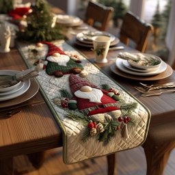 Gnome with Holly on Cream Table Runner - Made to Order TABLE928