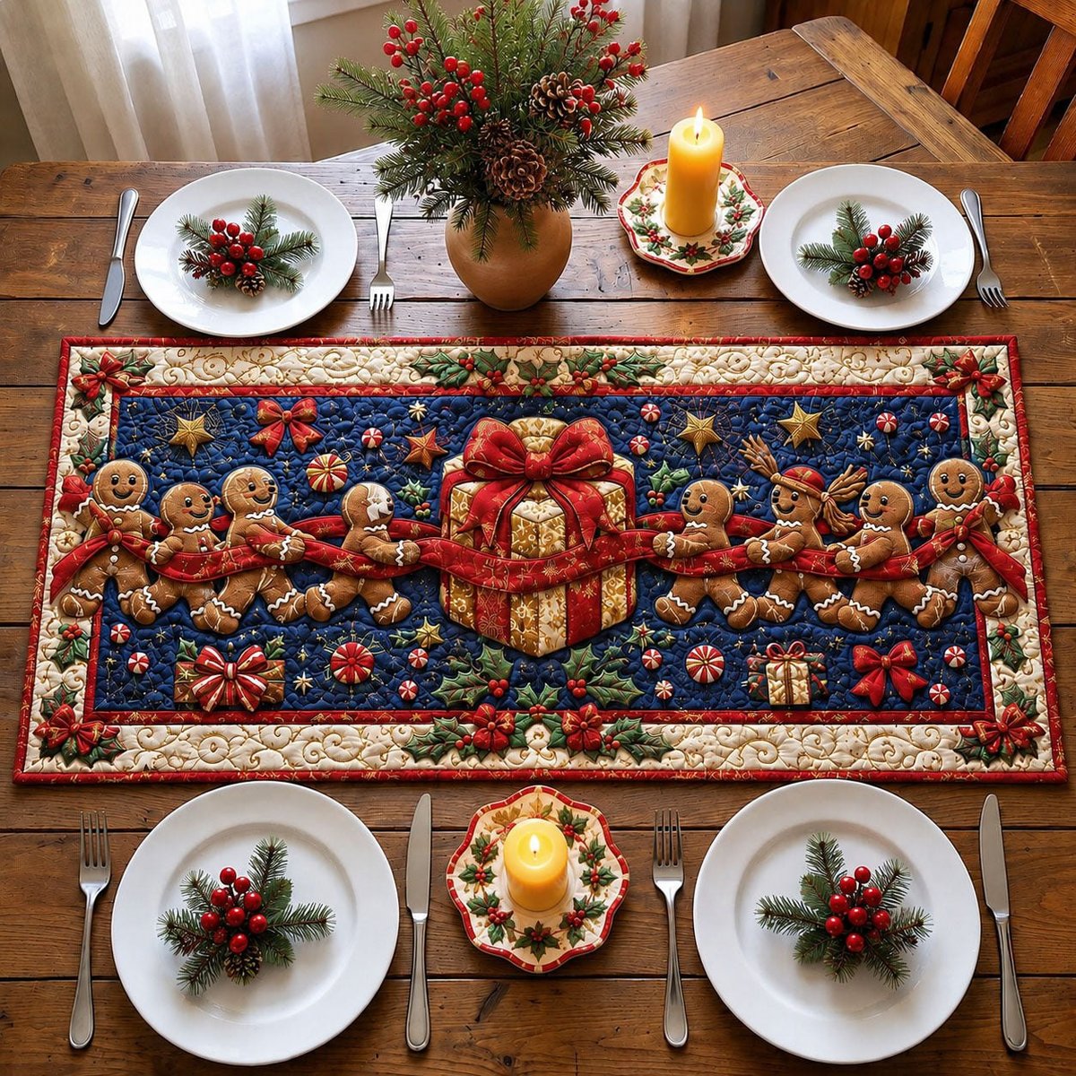 Gingerbread Gift Parade Table Runner - Made to Order TABLE928