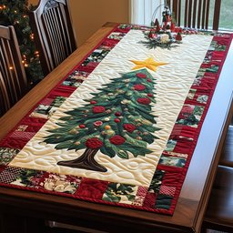 Green Tree with Gold Star Table Runner - Made to Order TABLE928