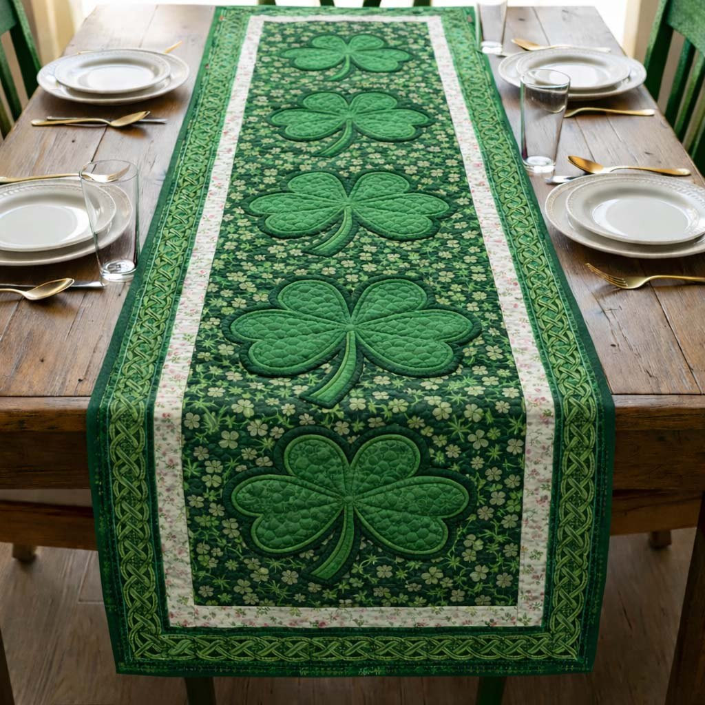 Green Shamrocks on Cream Center Table Runner - Made to Order TABLE928