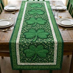 Green Shamrocks on Cream Center Table Runner - Made to Order TABLE928