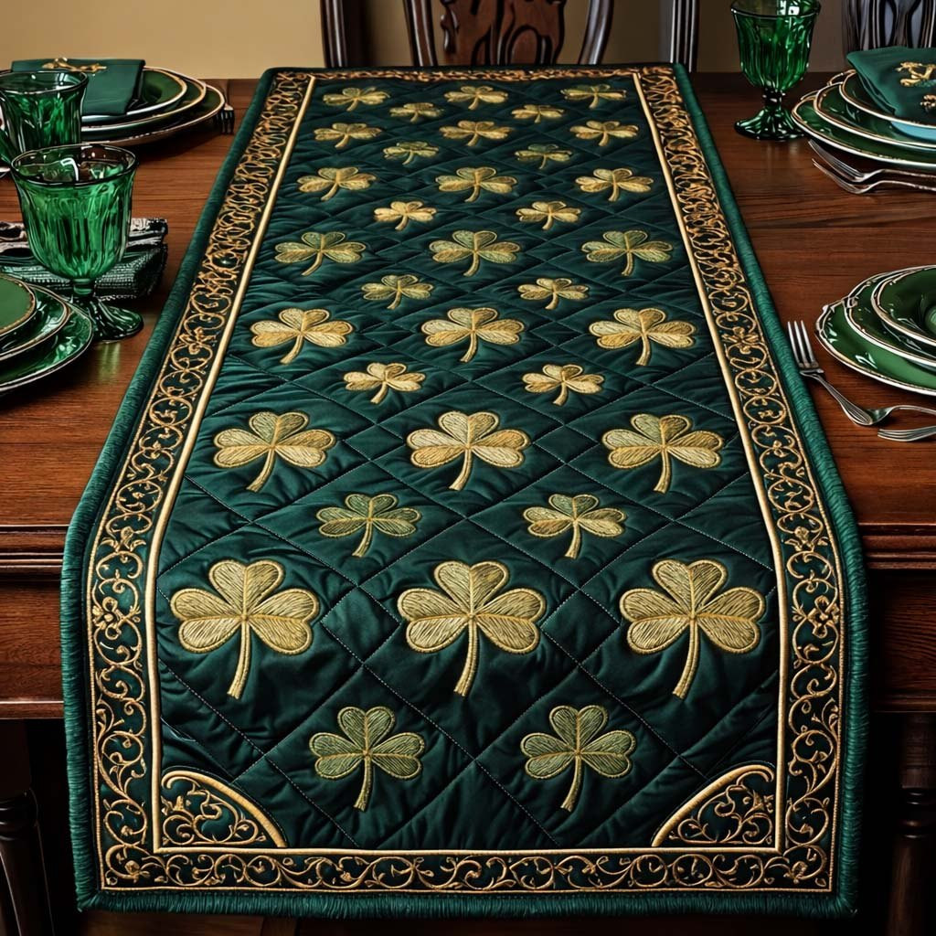 Golden Shamrock Rows on Green Table Runner - Made to Order TABLE928