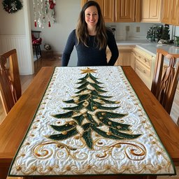 Green Tree with a Gold Star Table Runner - Made to Order TABLE928