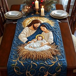 Holy Family with Gold Halos Table Runner - Made to Order TABLE928