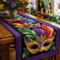 Gold Mask with Bright Feathers Table Runner - Made to Order TABLE928