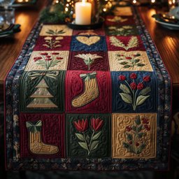 Folk Blocks with Tree and Boot Table Runner - Made to Order TABLE928