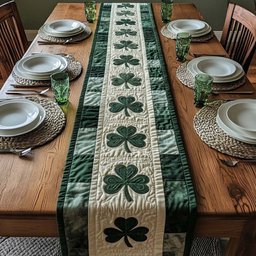 Green Shamrocks on Cream Stripe Table Runner - Made to Order TABLE928