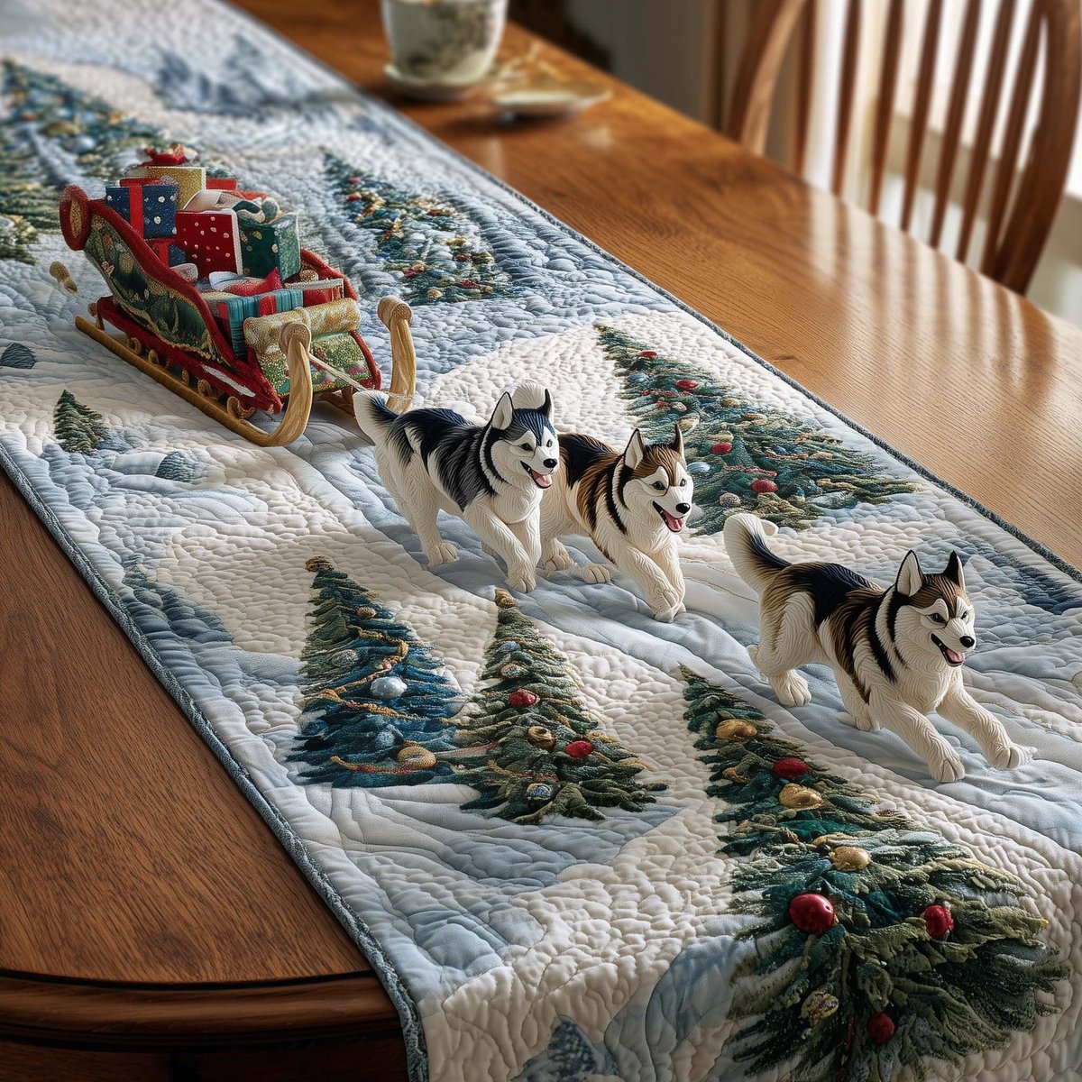 Huskies Running Through Snow Table Runner - Made to Order TABLE928