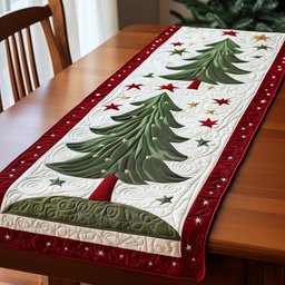 Green Tree with Red Star Border Table Runner - Made to Order TABLE928