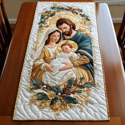 Holy Family with Holly Wreath Table Runner - Made to Order TABLE928