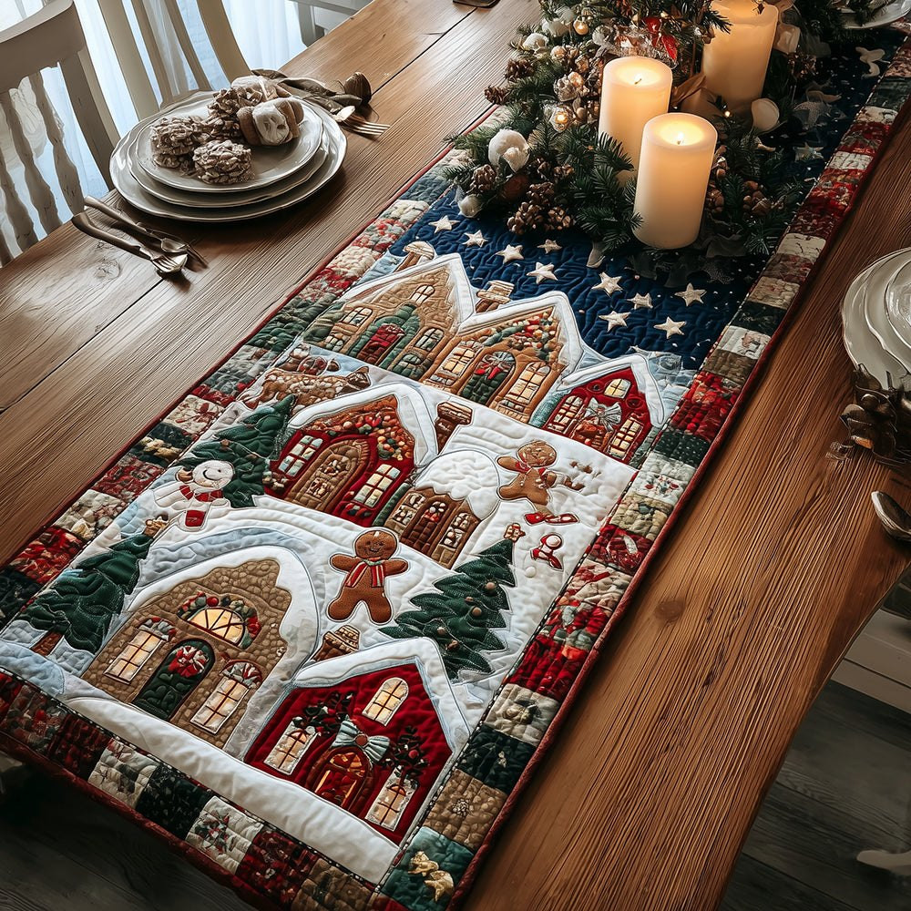 Gingerbread Village with a Snowman Table Runner - Made to Order TABLE928