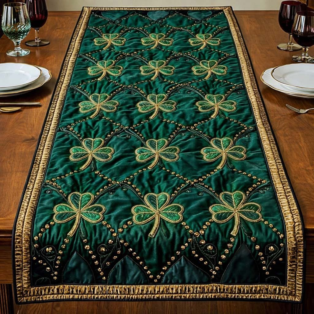 Gold Outlined Shamrocks on Teal Table Runner - Made to Order TABLE928
