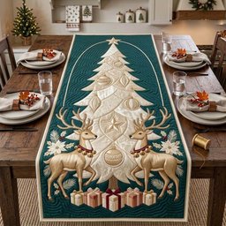 Ivory Reindeer Christmas Tree Table Runner - Made to Order TABLE928
