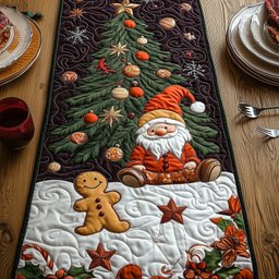 Gnome with Gingerbread Man in Snow Table Runner - Made to Order TABLE928