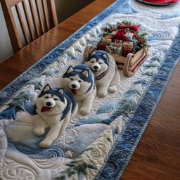 Husky Puppies Resting in Snow Table Runner - Made to Order TABLE928