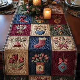 Folk Blocks with Bells and Tulips Table Runner - Made to Order TABLE928