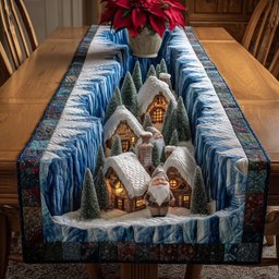 Icy Blue Village Under Snow Table Runner - Made to Order TABLE928