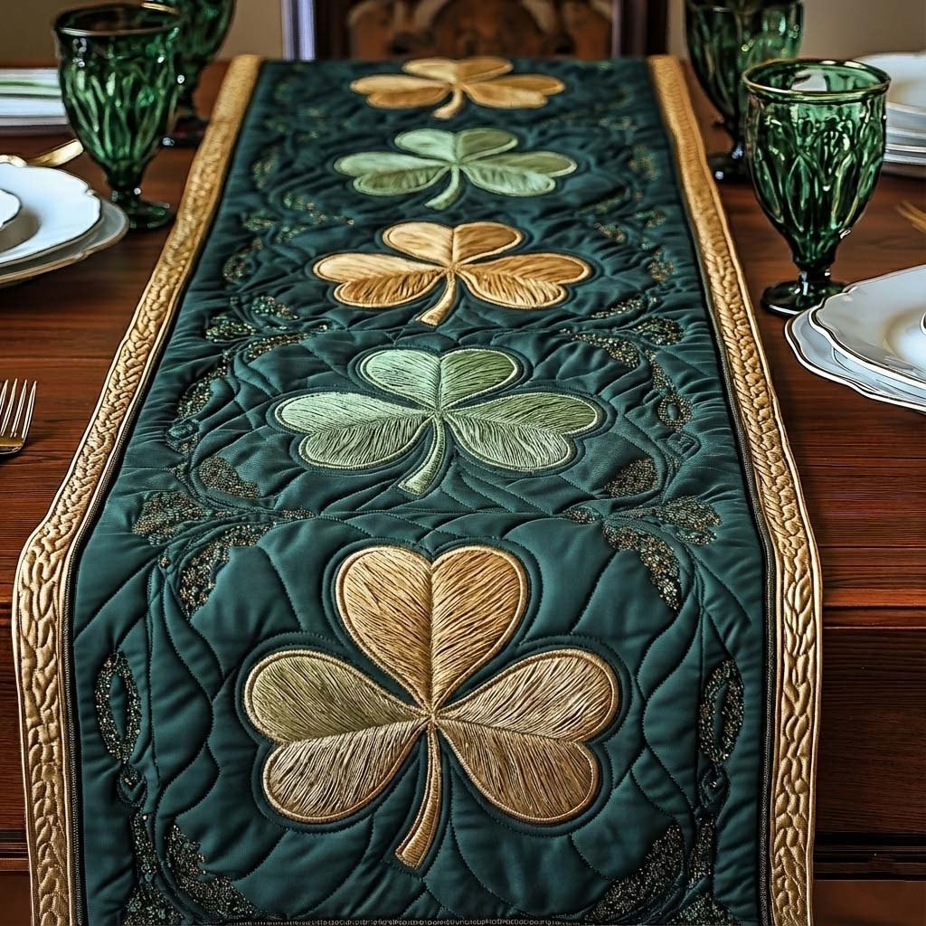 Gold Shamrock on Emerald Quilting Table Runner - Made to Order TABLE928