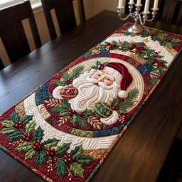 Jeweled Santa Portrait Table Runner - Made to Order TABLE928