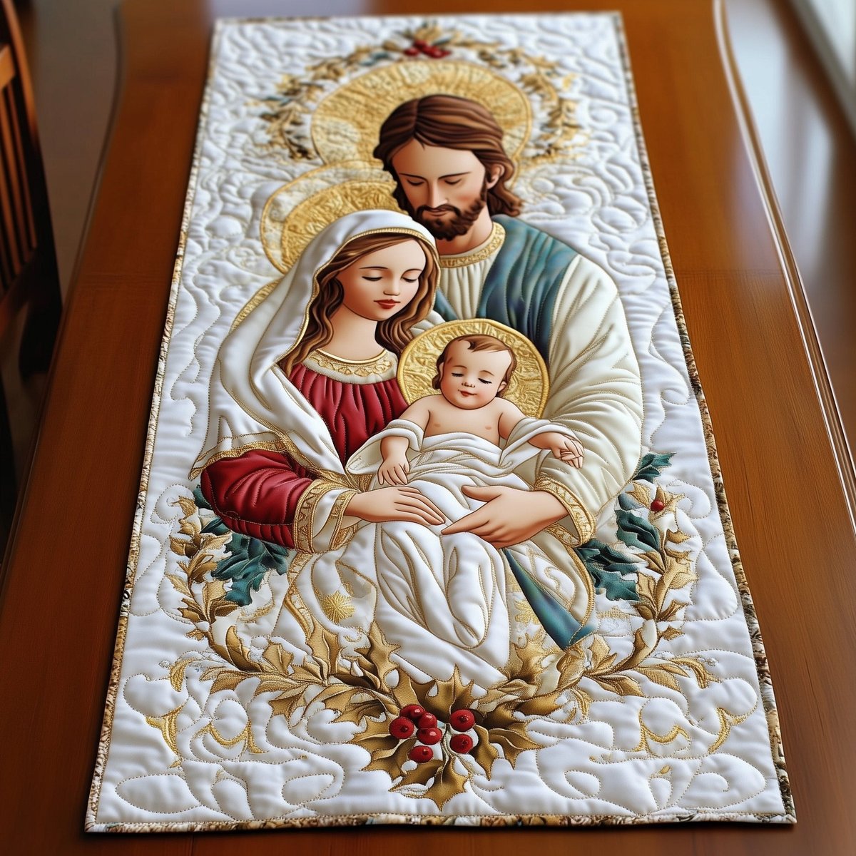 Holy Family with Berries and Leaves Table Runner - Made to Order TABLE928