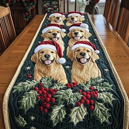 Golden Retrievers in Santa Hats Table Runner - Made to Order TABLE928