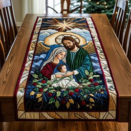 Holy Family in a Stained Glass Garden Table Runner - Made to Order TABLE928