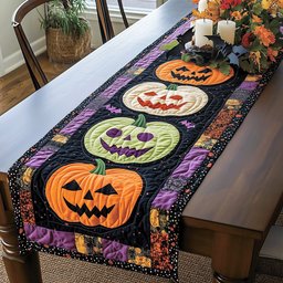 Jack O Lantern Blocks in Orange and Green Table Runner - Made to Order TABLE928