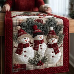 Crimson Snowman Trio Table Runner - Made to Order TABLE928