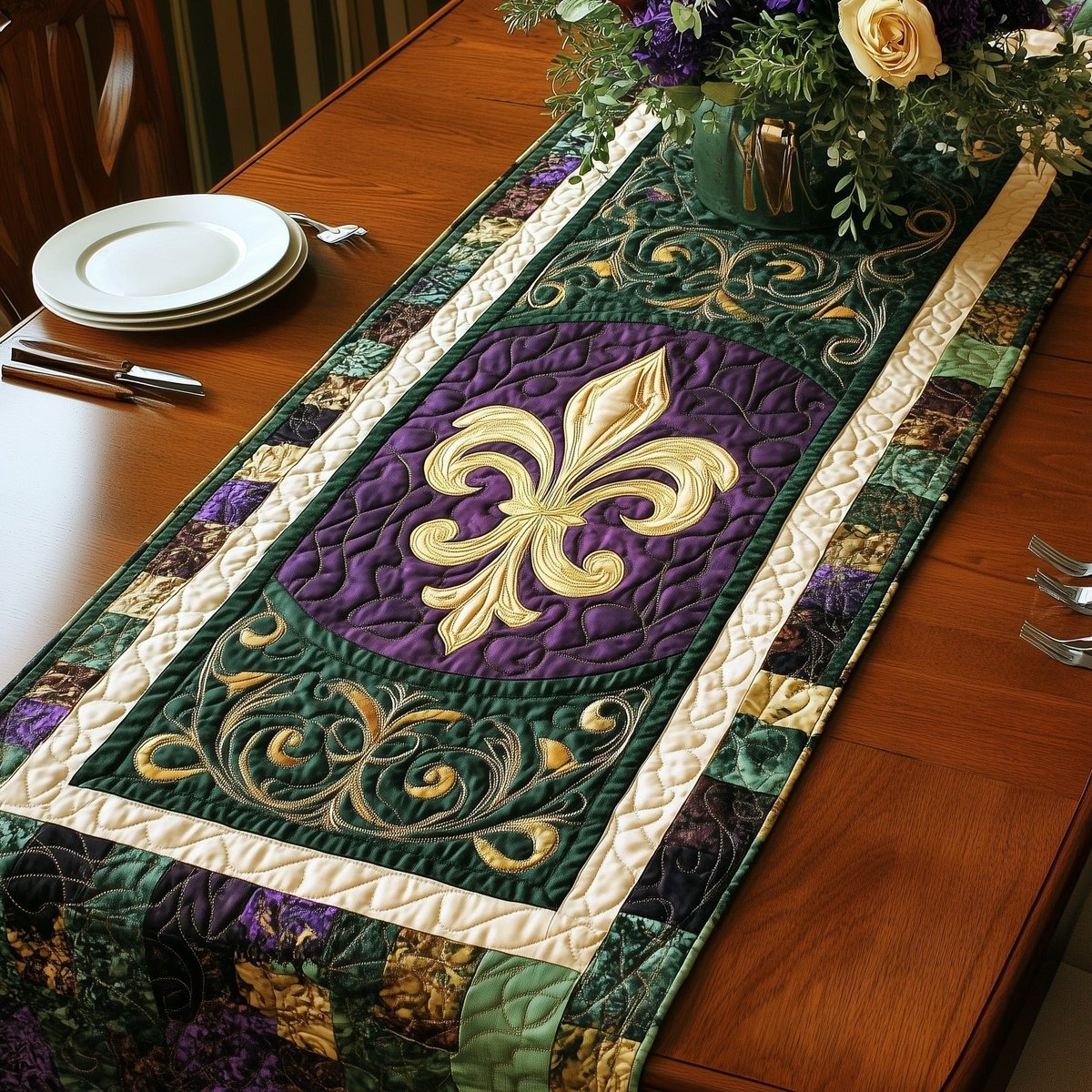 Festive Fleur De Lis Table Runner - Made to Order TABLE928