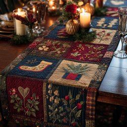 Folk Blocks with Stocking and Berries Table Runner - Made to Order TABLE928