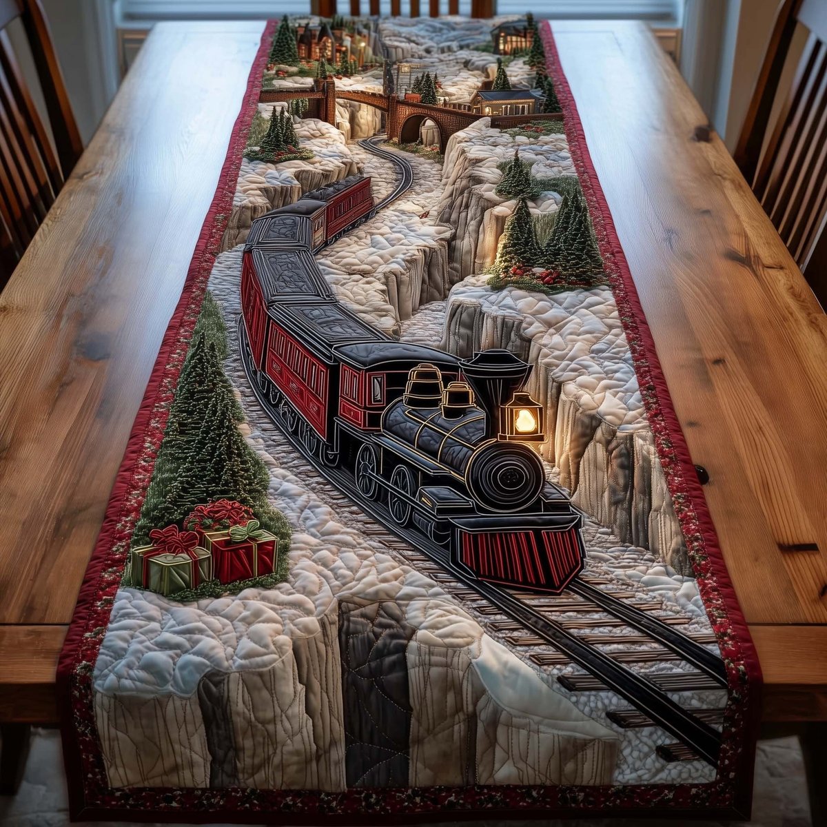 Dark Train on Snowy Mountain Track Table Runner - Made to Order TABLE928