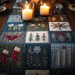 Folk Blocks in Blue and Red Table Runner - Made to Order TABLE928
