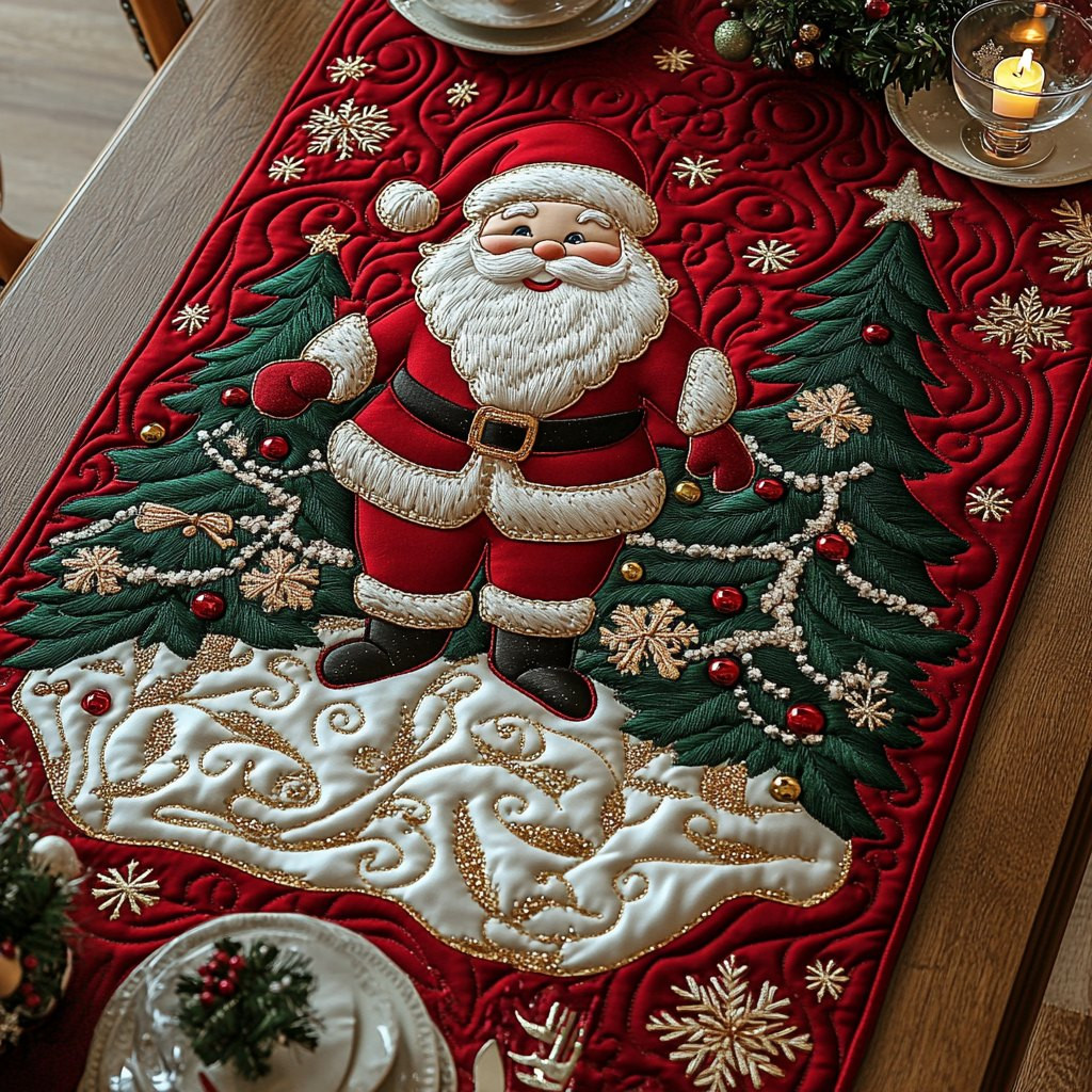 Dancing Santa on Cream and Red Table Runner - Made to Order TABLE928