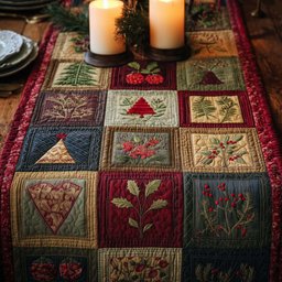 Folk Blocks in Red and Green Table Runner - Made to Order TABLE928
