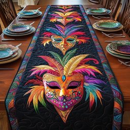 Feathered Carnival Mask on Navy Table Runner - Made to Order TABLE928