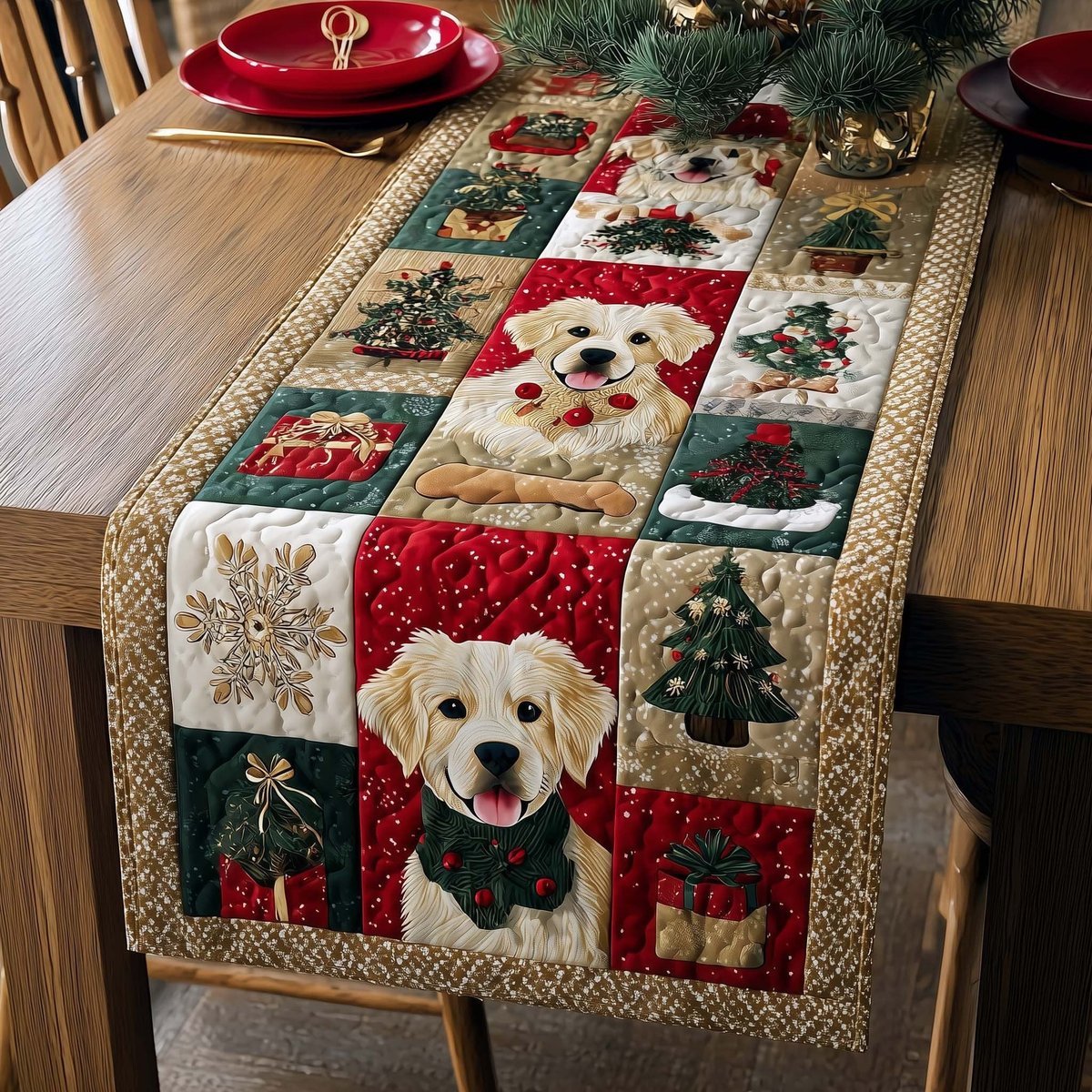 Festive Puppy Table Runner - Made to Order TABLE928