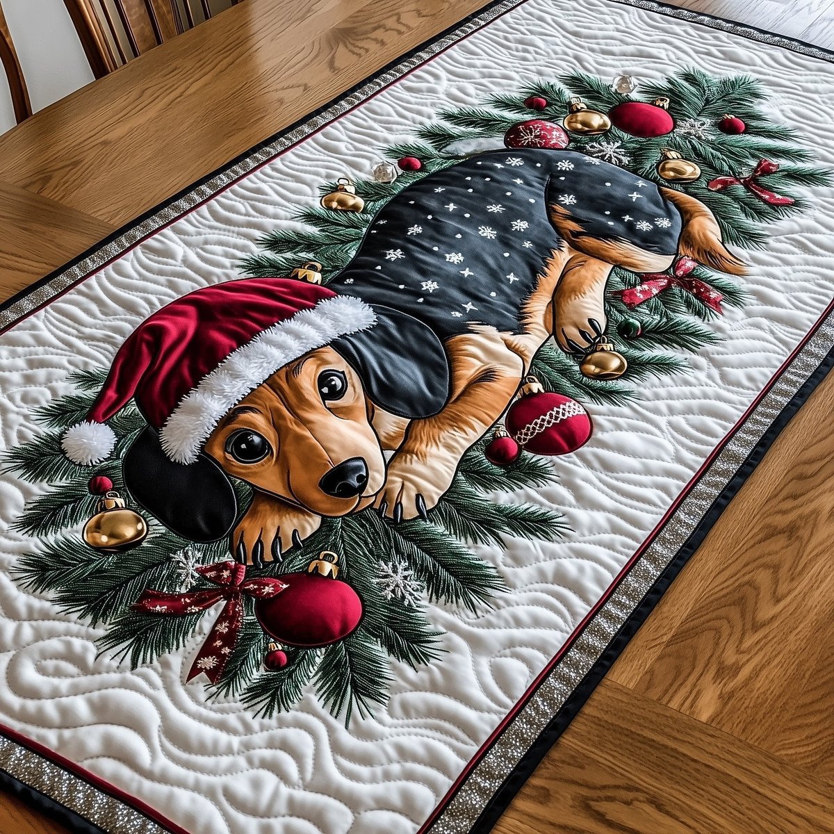 Dachshunds in Santa Hats Table Runner - Made to Order TABLE928