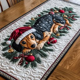 Dachshunds in Santa Hats Table Runner - Made to Order TABLE928