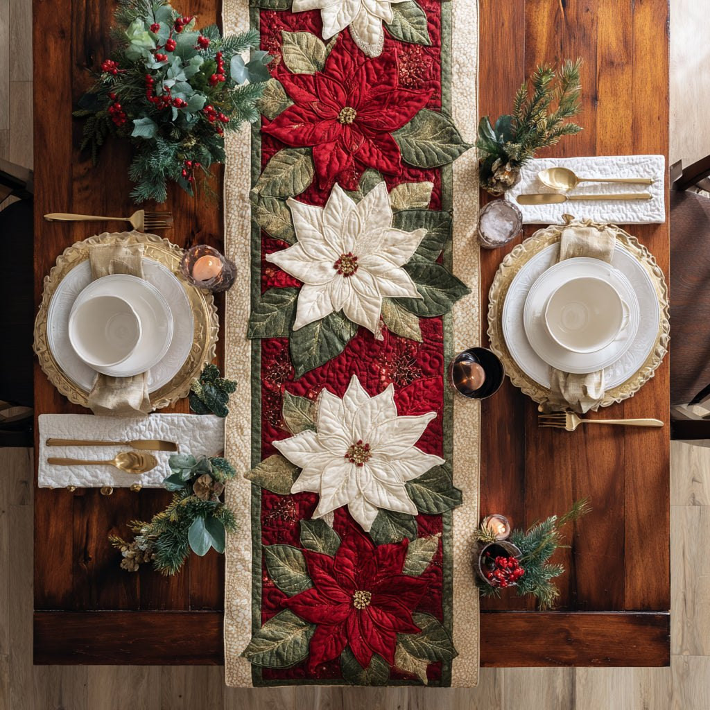 Festive Poinsettia Path Table Runner - Made to Order TABLE928