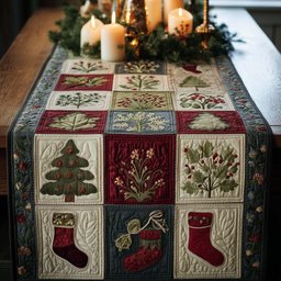 Cream Folk Blocks with Pine Trees Table Runner - Made to Order TABLE928