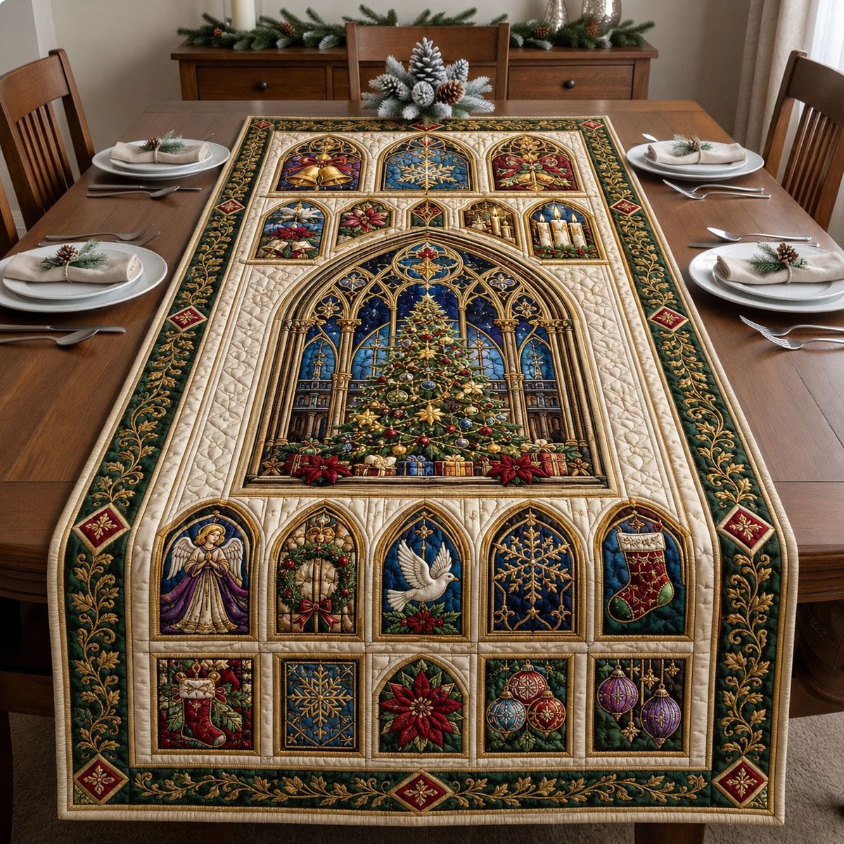 Christmas Cathedral Window Table Runner - Made to Order TABLE928