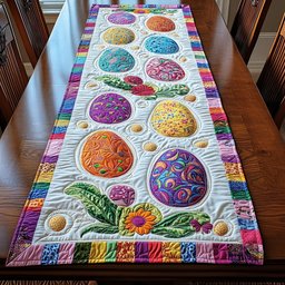 Bright Eggs with Rainbow Border Table Runner - Made to Order TABLE928