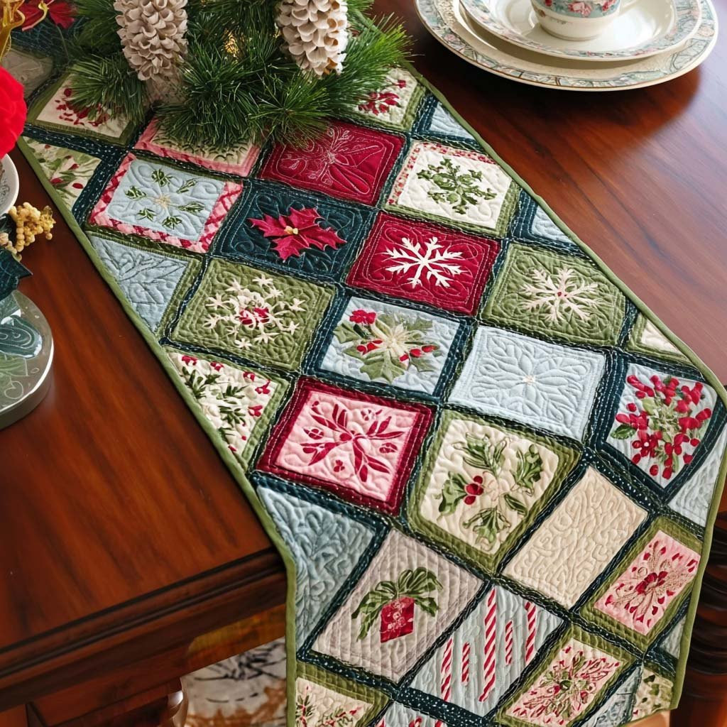 Christmas Blocks with Poinsettias Table Runner - Made to Order TABLE928