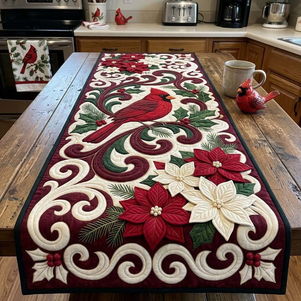 Cardinal Baroque Christmas Table Runner - Made to Order TABLE928