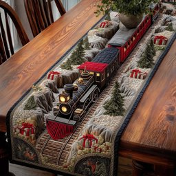 Black Locomotive with Wrapped Gifts Table Runner - Made to Order TABLE928